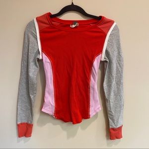 Free People Color Block Long Sleeve Thermal Top